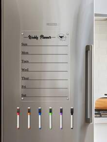 Cute Puppy Design Refrigerator Weekly Planner Message Board, Erasable Acrylic Schedule Planner With Multi-Color Pens, Office And Home Use, Erasable Schedule Message Board, Home Memo Record Sticker, Back To School - Multicolor - View 7