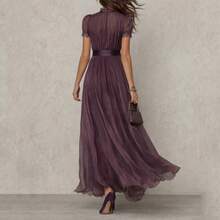 2026 Summer New Women V Neck Waist Gathering Ruffle Hem Dress Fashion Print Elegant Dress For European And American Style - 圖片色 - 查看 3