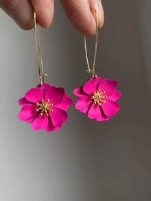 1 Pair European And American Fashion Personalized Elegant Niche Design Long Dopamine Earrings, Suitable For Daily Wear For Women - Hot Pink - View 4