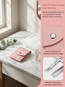 7pcs Portable Nail Clipper Set, High Quality Stainless Steel Ultra Sharp Durable Curved Edge Scissors For Trimming Finger & Toenails, Includes Nail File (Pink & Silver Set) - Multicolor - View 6