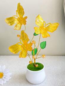 1pc Exquisite Butterfly Artificial Potted Plant With Fashionable Beaded Artificial Flowers, Elegant Craft Ornament, Creative Holiday Gift, Suitable For Wedding Decor, Home Room And Office Desk Decoration - Multicolor - View 6