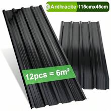 6 m² Wellblech-Dachplatten, 115x45CM, verzinkte Stahlpaneele, temporärer, abnehmbarer Geräteschuppen, 12er-Packung, Wellblech-Dachplatten für Gewächshäuser, Carports, Überdachungen, Gartenhäuser, Terrassenüberdachungen, Baumaterialien, Grün/Grau - Grau - Übersicht 1