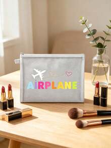 Women's Airplane Themed Travel Toiletries And Cosmetics Storage Bag - Cute Aviation Design With Airplane And Airplane Text Prints, Compact Makeup Bag With Zipper, Lightweight And Durable Fabric, Suitable For Carrying Essentials, Ideal Birthday/Honeymoon Gift For Female Travelers (Airplane Luggage Design, Travel Accessories) - Perfect For Airplane Enthusiasts, Airplane Themed Small Makeup Storage Bag - Multicolor - View 4