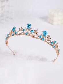 1 chiếc vương miện cô dâu bằng hợp kim thanh lịch, phù hợp cho đám cưới, tiệc tùng, hoặc làm phụ kiện đội đầu cho nữ hoàng/công chúa. - Màu xanh nhạt - Xem 4