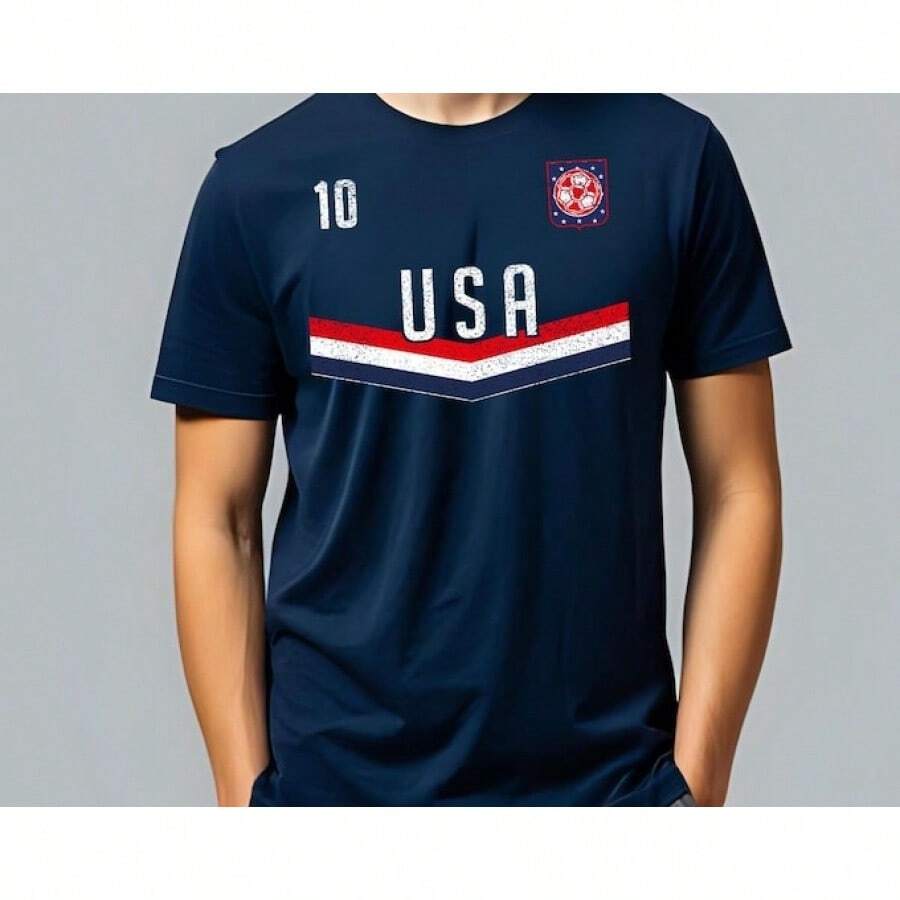 Mens USA Soccer T-Shirt, Personalised Gift, American Flag Tee, Unisex Heavy Tee 125 - 黑色 - 查看 1