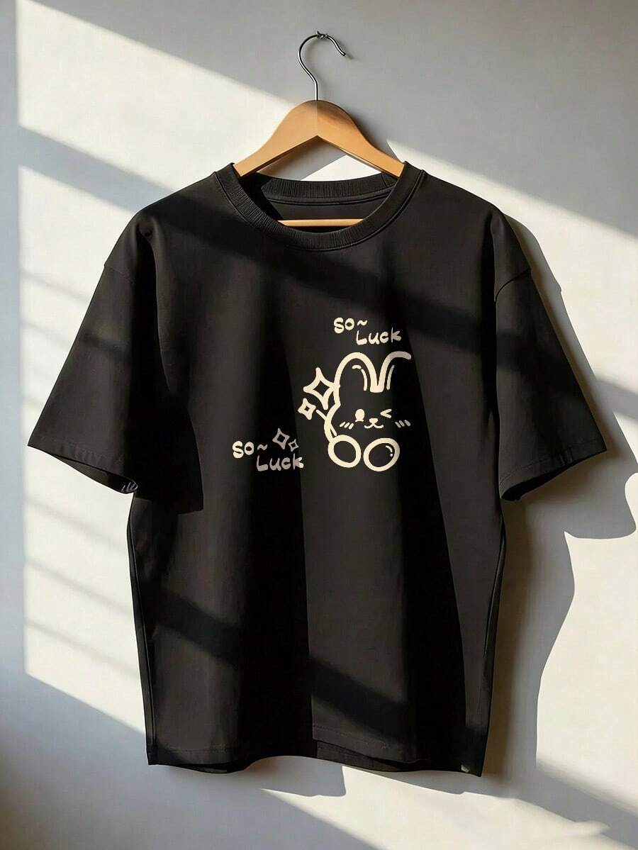 Casual T-Shirt With A Stylish Urban And Youthful Look. This Short-Sleeved T-Shirt Is Perfect For Spring And Summer 2026. Made In Mexico, It's 180 Grams. Featuring A Cartoon Print And A Couple Design, It's Suitable For Indoor Or Outdoor Wear. The Crew Neck Is Unisex, Making It Ideal For Both Office And Leisure. One-Pack. - BK-P631577SLNDXZGY592 - 查看 1