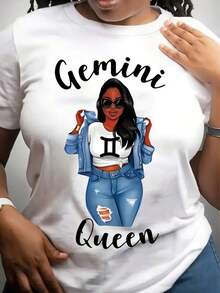 Camiseta de manga corta con estampado gráfico de una reina Géminis, perfecta para uso casual. Este artículo moderno es un éxito de , adecuado tanto para hombres como para mujeres. Cuenta con un diseño retro, es suave y transpirable, y tiene un cuello redondo con un estilo vintage clásico. - Blanco - Ver 1