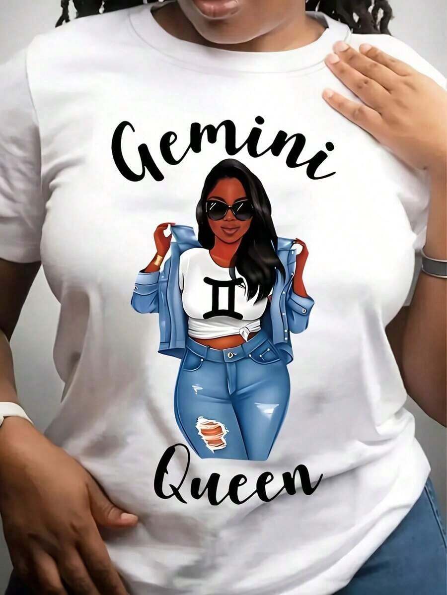 Camiseta de manga corta con estampado gráfico de una reina Géminis, perfecta para uso casual. Este artículo moderno es un éxito de , adecuado tanto para hombres como para mujeres. Cuenta con un diseño retro, es suave y transpirable, y tiene un cuello redondo con un estilo vintage clásico. - Blanco - Ver 1