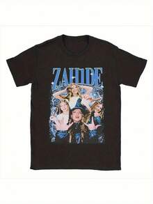 Allseason Apparel Retro Zahide Bootleg Merch Graphic Tee - Bold Zahide Print With Zehra's Portrait, Unisex Streetwear Crew Neck, Stretch Fabric, Casual Tee, Retro Music Merchandise Collectible For Men And Women, Comfortable Fit For All Seasons (Ideal Gift For Fans) - Geometric And Portrait Design, Machine Washable, Regular Fit, Bold Retro Style, Perfect For Casual Wear And Gifts, Streetwear Fashion, Durable Material, High-Quality Print, For Fashion Enthusiasts. Loose And Comfortable. - Back - View 1