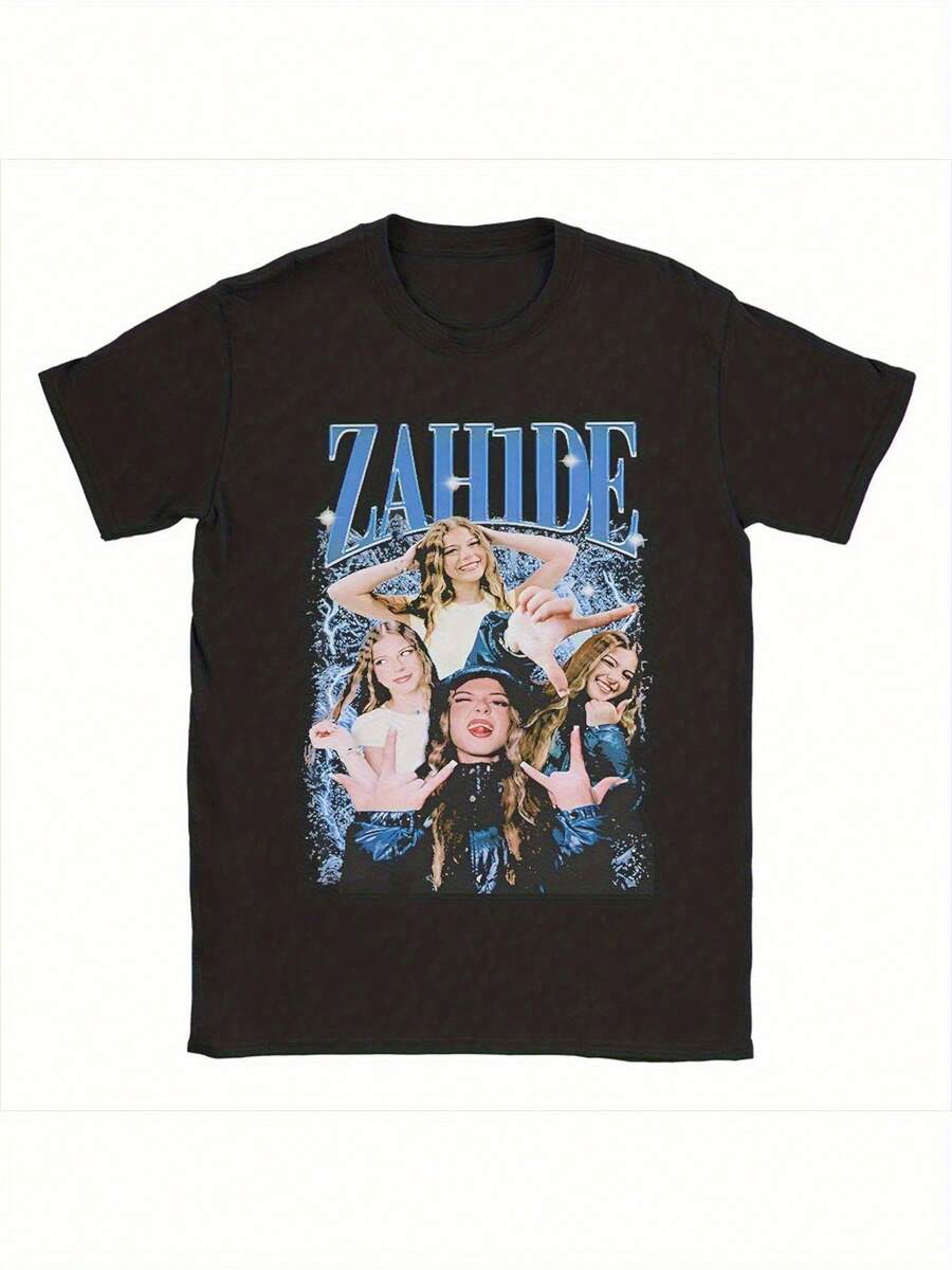 Allseason Apparel Retro Zahide Bootleg Merch Graphic Tee - Bold Zahide Print With Zehra's Portrait, Unisex Streetwear Crew Neck, Stretch Fabric, Casual Tee, Retro Music Merchandise Collectible For Men And Women, Comfortable Fit For All Seasons (Ideal Gift For Fans) - Geometric And Portrait Design, Machine Washable, Regular Fit, Bold Retro Style, Perfect For Casual Wear And Gifts, Streetwear Fashion, Durable Material, High-Quality Print, For Fashion Enthusiasts. Loose And Comfortable. - Back - View 1