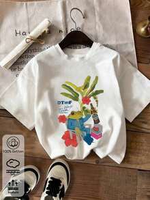 NewSummerCasual White Short-Sleeved Crew Neck T-Shirt, Urban Style, Made Of Pure Cotton, Comfortable And Breathable, With A Frog Print, Y2K Style, Casual And Versatile For Everyday Wear. Unisex Loose-Fitting Short-Sleeved Crew Neck T-Shirt With A Vintage Urban Style - 白色 6 - 查看 4