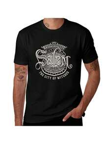Salem, Massachusetts Men's T-Shirt - Featuring Motifs From The Historic Salem Witch Trials And A Modern Salem Design, This Durable, Casual, Short-Sleeve, Crew-Neck T-Shirt Is Suitable For All Seasons. It's A Cultural And Historical Garment Designed For Tourists And Locals Alike (Witch Tour, Everyday Wear). - 黑色 - 查看 6
