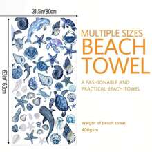 1pc Summer Boho Style Ocean Life Collection: Various Sea Creatures And Shells, Watercolor Painting Style. Beach Towel For Swimming Pool Vacation - Microfiber, Quick-Dry, Sand-Free & Lightweight Extra Large Towel For Pool, Beach, Yoga & Travel -Gift For Adults Women Men - 彩色 - 查看 7