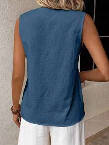 Camisa sin manga panel con encaje - Niebla azul - Ver 2