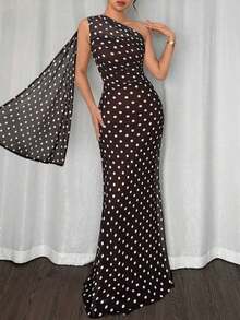 Vestido ajustado asimétrico de cuello elegante, romántico y sexy, adecuado para fiesta, vacaciones en la playa, vuelta al colegio, citas románticas, temporada de bodas, cumpleaños, Pascua, primavera/verano - Marrón - Ver 2