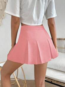 Falda minimalista de unicolor y estilo informal y elegante para mujer - Rosa vieja - Ver 2
