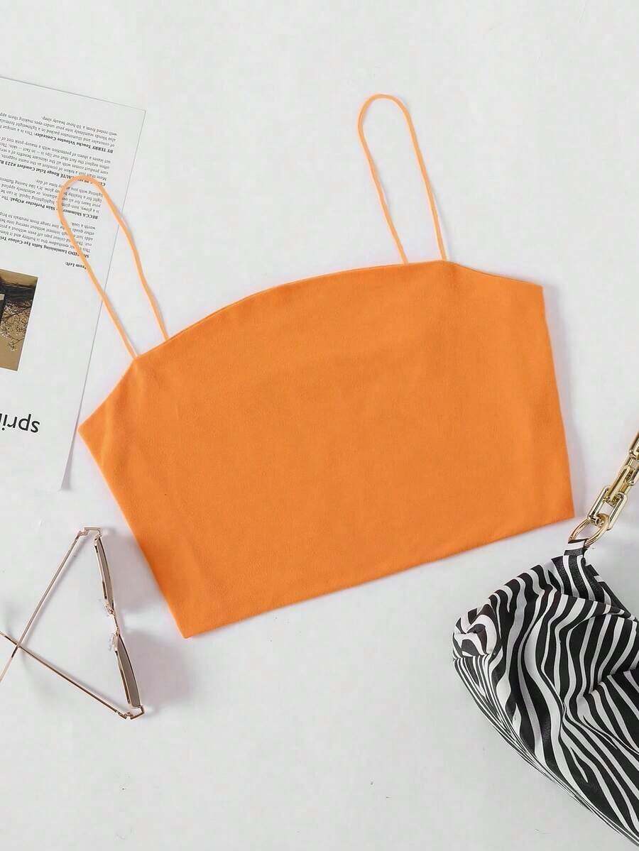 Top corto de tirantes delgado unicolor - Naranja - Ver 1