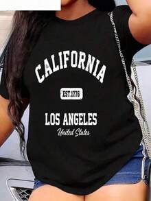 2026 new Camisetas Para Mujer Camiseta única estilo Y2K con diseño de California Los Angeles perfecta para mostrar tu estilo moderno y auténtico ideal para cualquier ocasión y destacar entre la multitud atrévete a lucirla y hacer - Negro - Ver 1