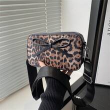 Women's Leopard Print Crossbody Bag Fashion Bow Knot Design PU Leather Small Square Shoulder Bag Vintage Messenger Bag With Adjustable Strap - Brown - View 3