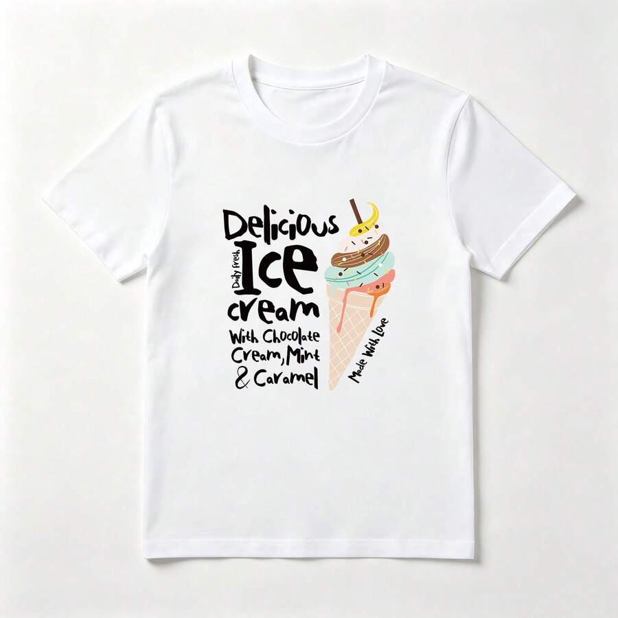Cono de Helado Multicapa Playera de Algodón Blanca Divertida Veraniega - Blanco - Ver 1