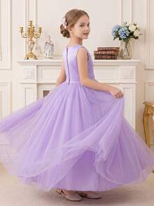 Vestido morado de fiesta de cumpleaños para niña preadolescente, vestido de niña de las flores con volantes de tul para boda - Morado - Ver 9