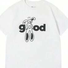 1 pieza de camiseta casual para mujer, blanca, de cuello redondo y manga corta, con estampado gráfico de un lindo conejo, de longitud regular, de tela ted, 180g, 100% algodón, los diseños están completamente impresos. Unisexo. - Negro 5 - Ver 6