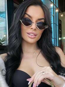1pc Women's Fashion Metal Half-Frame Square Glasses, Stylish Eyewear Suitable For Daily Outings, Driving, Travel, Runway, Parties And Other Occasions - Diamond-shaped Golden Gray Flakes - View 3