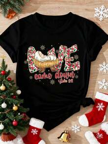 Camiseta Casual Preppy de Navidad Cristiana, Camiseta con Diseño Navideño, Camiseta Love Came Down, Camiseta de Navidad de Jesús, Camiseta de Bebé Jesús, Camiseta de Feliz Navidad. - Negro - Ver 7