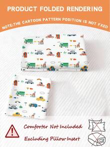 2/3pcs Cute Cartoon Car Pattern Children's Bedding Set (Spring/Summer Series) Double-Sided Printed Duvet Cover Set Suitable For Children, Teens, Boys And Girls, All Season Use, Zipper Closure (Filling Not Included), Pillowcase Size 50x75cm, 100% Polyester Fiber - Multicolor - View 5