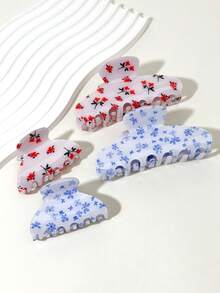 2 Peças Conjunto de Presilhas de Cabelo com Estampa Floral Miúda, Presilhas de Cabelo Grandes e Médias Antiderrapantes, Grampos de Cabelo Estéticos para Penteado Meio Preso e Totalmente Preso, Uso Diário e na Praia, Acessórios de Cabelo Y2K para Adolescentes - Multicolorido - Visão 2