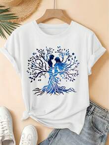 Camiseta unisex de manga corta, nueva colección Primavera/Verano 2026, camiseta de manga corta con estampado de árbol de la vida y cuello redondo para mujer, estilo vintage desgastado, top casual, tela suave, ropa de mujer de alta calidad.| Diseño Divertido y Peculiar| Adecuado para uso diario en primavera, verano y otoño.| Playful Age-Reduplayeras hombre,spiderman,, mujer,romwe men,boho chic,maestras regalos,camiseta para mujerconjuntos curvy para mu,y2k, - Blanco - Ver 6