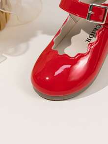 Cute Girls' Scalloped Trim Mary Jane Princess Ballet Flats, Solid Color - Red - View 8