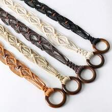 Fashionable Multi-Color Bohemian Retro Wax Rope Handmade Wooden Hollow Circle Woven Belt, Suitable For Dresses, Preppy Style, Autumn, Halloween - Multicolor - View 2