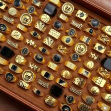 10pcs Vintage Punk Gothic Oil Drop Square Rings Unisex Retro Jewelry Accessories Party Gifts Multiple Styles - 10 Random Geometric Rings In Gold - View 5