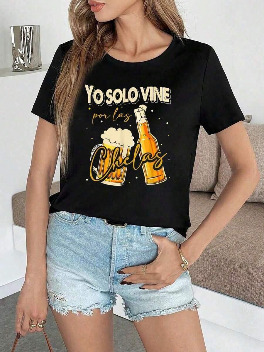 Yo Solo Vine Por Las Chelas - Camiseta Divertida en Español - Negro - Ver 1