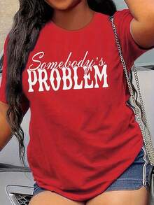 Comfortable, Loose-Fitting Casual T-Shirt With A Letter Print, Ideal For Work, Outings, And Lounging At Home. Plus-Size Women's Spring/Summer T-Shirt. - 紅色 - 查看 1