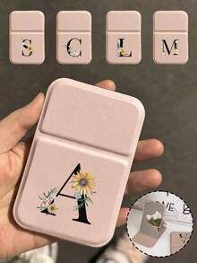 迷你粉色字母可折疊便攜式化妝鏡，鏡面印有雛菊字母圖案，附支架化妝鏡，便攜旅行化妝鏡，美容產品，桌面化妝鏡，可折疊小巧簡約化妝鏡，易於放入背包、手提包、化妝包和抽屜，材質光滑細膩，防摔耐磨，生日、開學、教師節禮物 - 彩色 - 查看 3