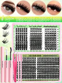Eimny 450 piezas Kit de extensión de pestañas DIY - 4 estilos de pestañas en racimo de dibujos animados y ojos de gato | Pestañas individuales D-Curl de 10-16 mm | Pestañas postizas esponjosas y segmentadas 3D | Set profesional reutilizable de racimos de pestañas, adecuado para uso diario, citas y fiestas - Multicolor - Ver 13