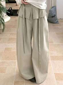 Women Pants - 白色和綠色 - 查看 1
