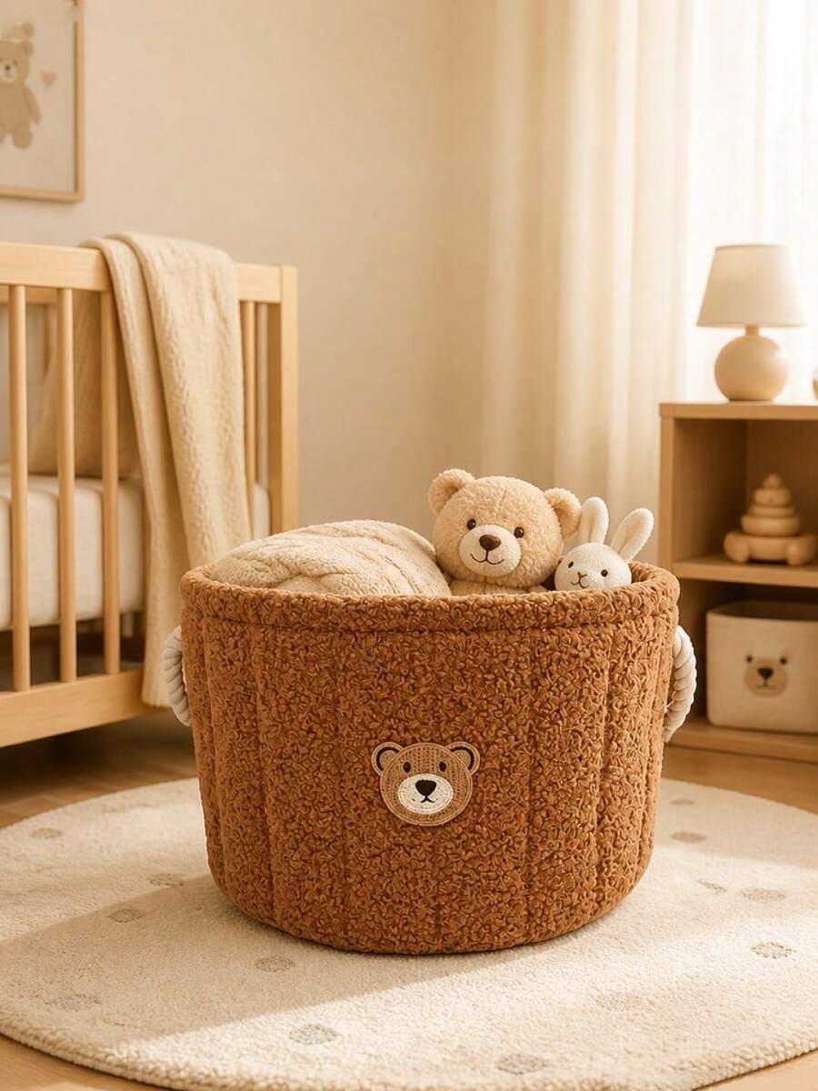 1pc Felt Storage Basket For Baby Items - Multipurpose Storage Bin, Suitable For Wardrobe, Shelves And Diaper Changing Table - Multicolor - View 1