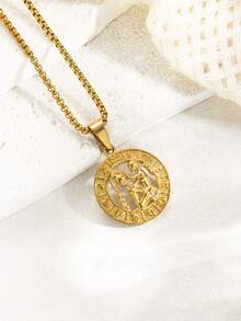 1 pieza Collar con colgante de acero inoxidable tallado con diseño del signo zodiacal Géminis, diseño unisex para uso diario/combinación, adecuado como regalo de cumpleaños y festividades - Géminis - Ver 13