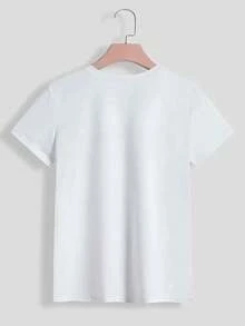 Camiseta de mujer de manga corta, de gran tamaño, con estampado de calavera, monstruo, tigre malasio y flores. |   Cómodo y casual, cuello redondo, longitud regular, patrón geométrico, versátil para estilos de primavera y verano, elegante regalo para mujeres, 100% algodón. - Blanco - Ver 3