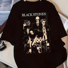 Y2K Style T-Shirt With Anime Graphic Print And Black Stone - Loose Fit, Short Sleeve, Crew Neck, Stretchy Top For Women - Casual Summer Wear, Casual Summer Top,  Y2K Graphic Tee, Anime T-Shirt - 黑 - 查看 6
