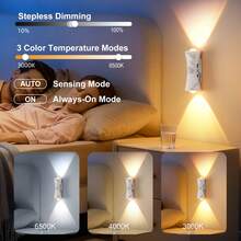 1/2/4pcs Dimmable Magnetic LED Night Light, Infrared Sensor + USB Rechargeable Wall Lamp, Smart LED Sensor Wall Light, 3-Color Dimmable, Wireless LED Wall Lamp Suitable For Stairs, Bedroom, Hallway, Kitchen, Cabinet, Yard, Room Decor, Bedroom Decor, Home Decor, Christmas, Halloween Decoration - Multicolor - View 10
