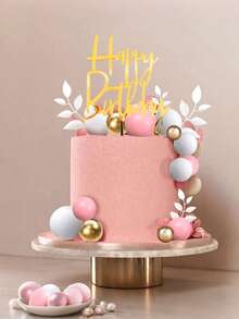 50pcs Cake Metal Decorative Ball, Green Goldn Sphere Cake Decorations, Boho Style Cake Decor, Green Goldn, Platinum, Pearl Balls, Happy Birthday Cake Topper, Wedding, Christening, BabyShower, Birthday Party Cake Decor, Boho Theme Party Supplies - Pink and White Gold Cake Decorations - View 4