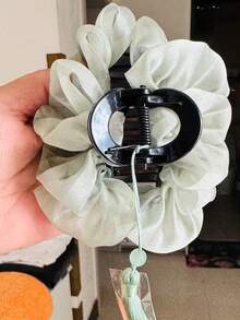 Presilha de cabelo vintage em formato de nuvem com borla verde em formato de tubarão, estilo antigo e elegante, feita em plástico ABS, adequada para todas as estações. - Multicolorido - Ver 3