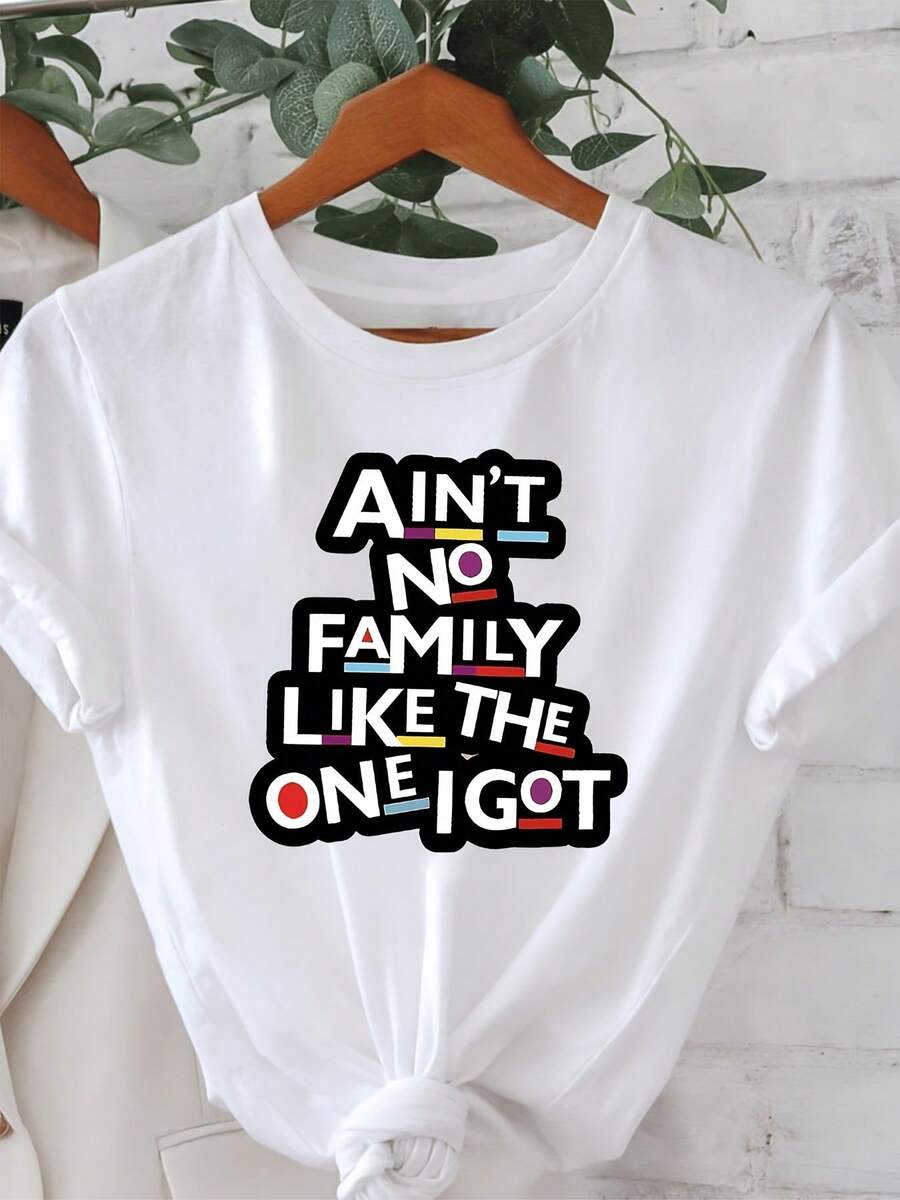 Women's Casual Short Sleeve Sports T-Shirt With Knot And Text "No Family Like Laía" - Elastic Round Neck T-Shirt, Machine Washable, Comfortable Fit And For All Seasons, Perfect For Daily Use And Family Moments. - 白色 - 查看 1
