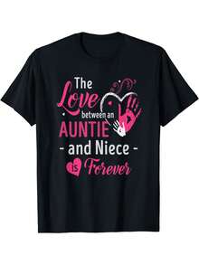 Camiseta Estampada para Mujer - Camiseta Casual de Manga Corta y Cuello Redondo en Negro con Diseño de Amoría-Sobrina, Corte Relajado para Todas las Estaciones, Perfecta para Uso Diario y Atuendos de Vacaciones (Lavable aáquina). - Negro - Ver 1