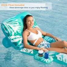 Jasonwell Flotadores Inflables para Alberca - Piscina Inflable para Adultos Flotadores para Alberca Lancha Inflatable Tanning Pool con Portavasos con Respaldo - Turquesa - Ver 5