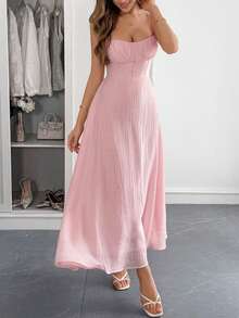 New Spring-Summer Maxi Dress For Women, Casual Holiday Style, Thin Straps, Fitted Cut, Flattering Design, Cool, Perfect For Vacation, Beach, Walks And Day Looks - 粉色 - View 2